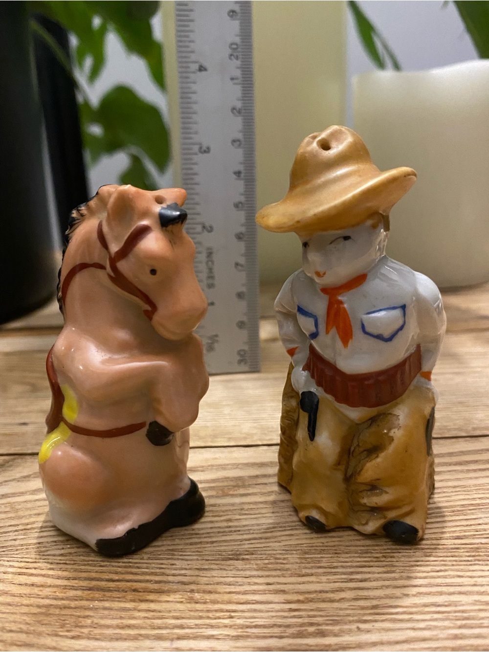 Vintage Cowboy and Horse Salt Pepper Shakers Ceramic Japan Western Decor